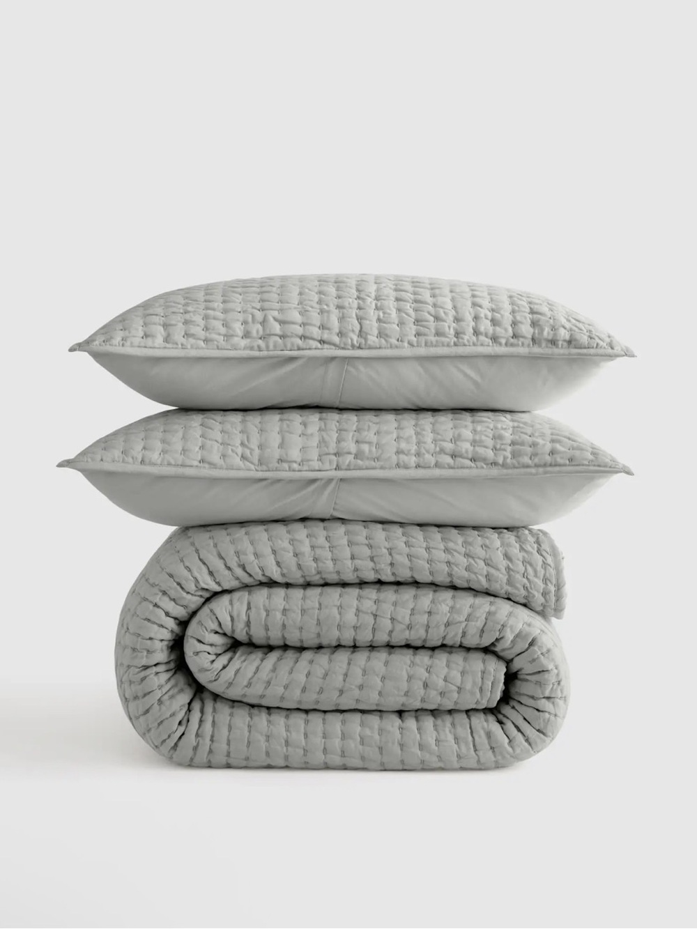 Quince European Linen and Cotton Stitch Quilt Set in Mist King/Cal King 1188